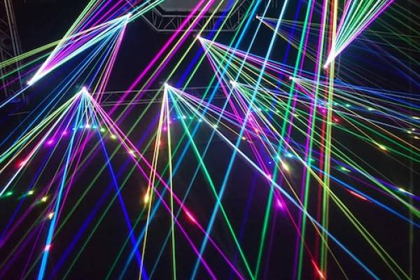 Neon lights in an arcade