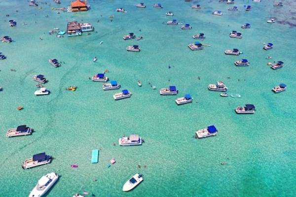 Boats in the water at Crab Island