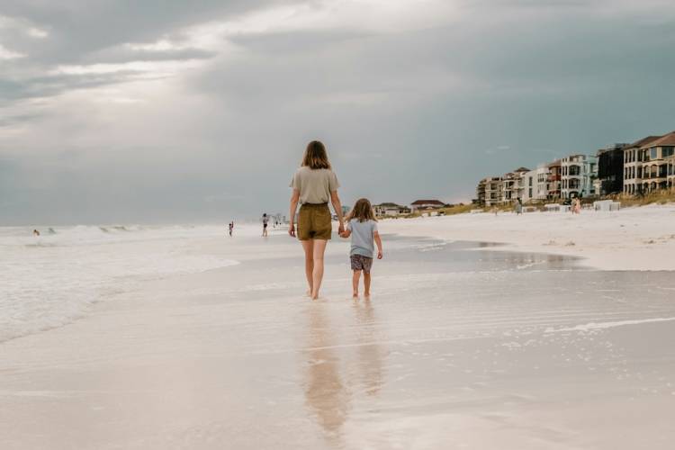 Family walking on the beach